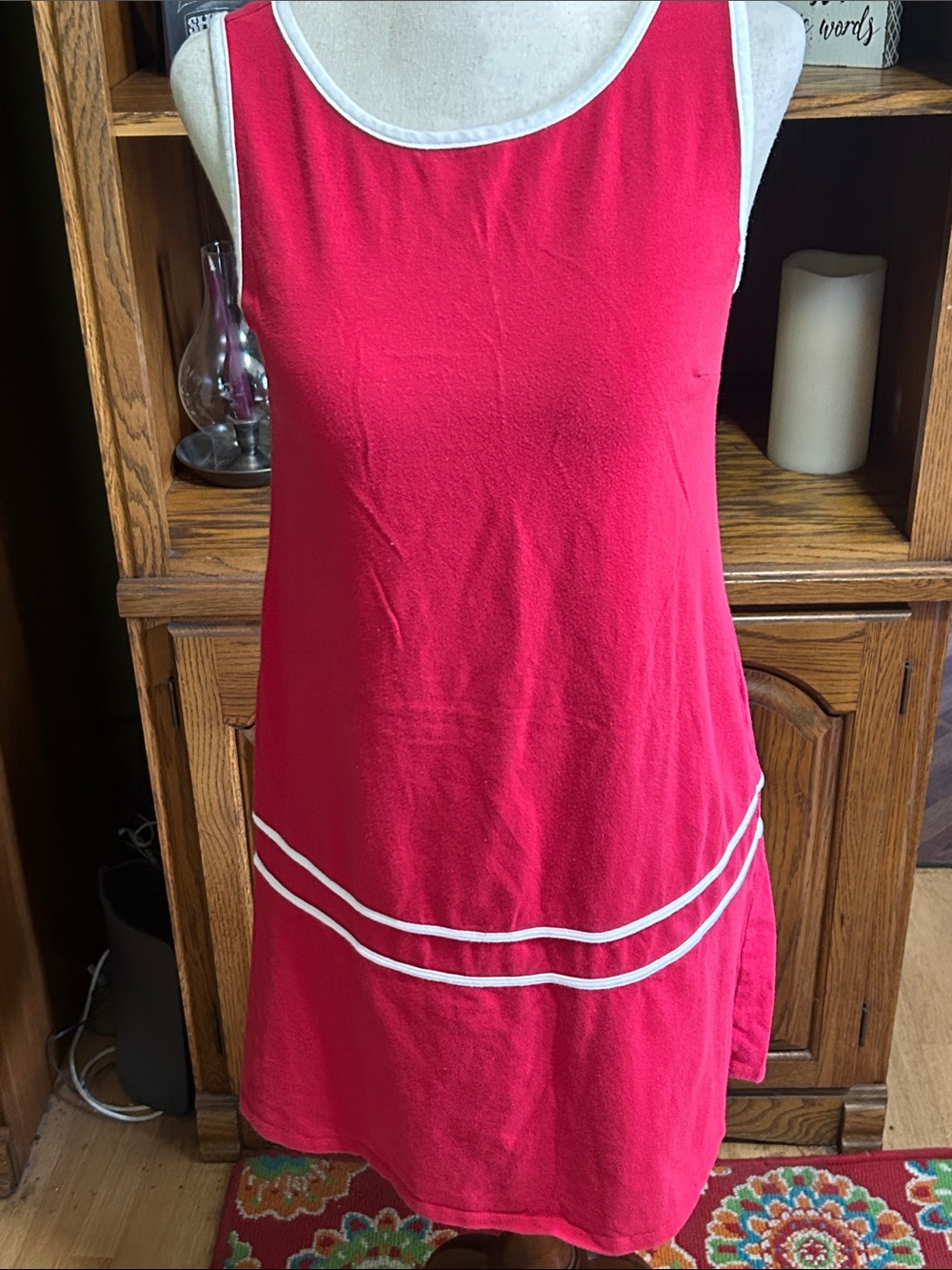 Sleeveless Red Mini Dress with White Trim Size Medium
